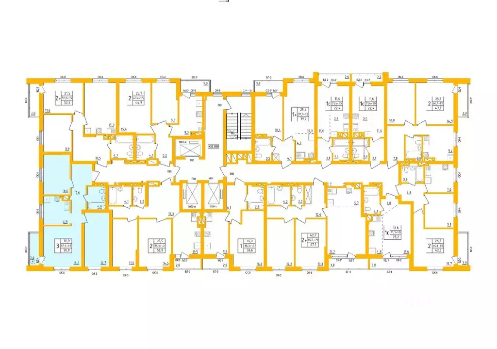 3-к кв. Башкортостан, Уфа Инорс-4Б мкр, Акварель жилой комплекс (58.7 ... - Фото 2