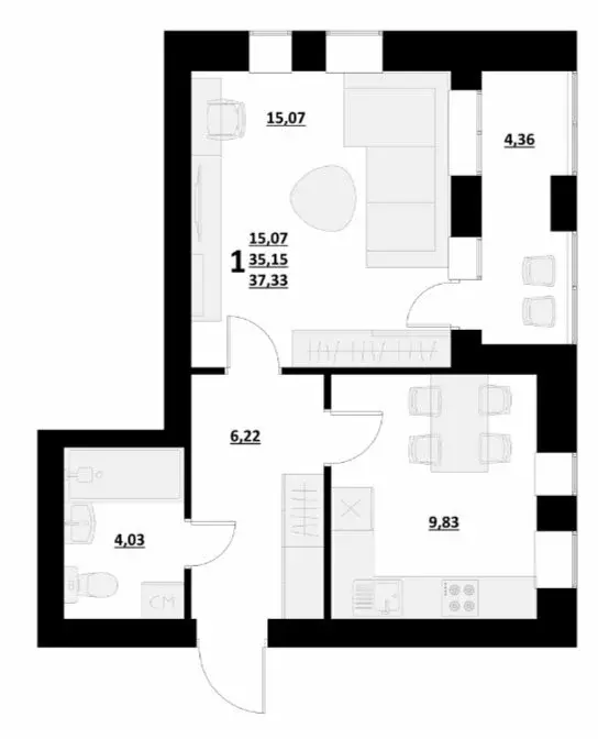 1-комнатная квартира: Стрелецкое, Сказочная улица, 33 (37 м) - Фото 0