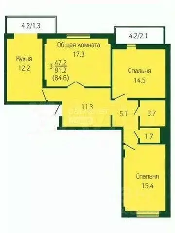Квартира, 3 комнаты, 80.8 м - Фото 1