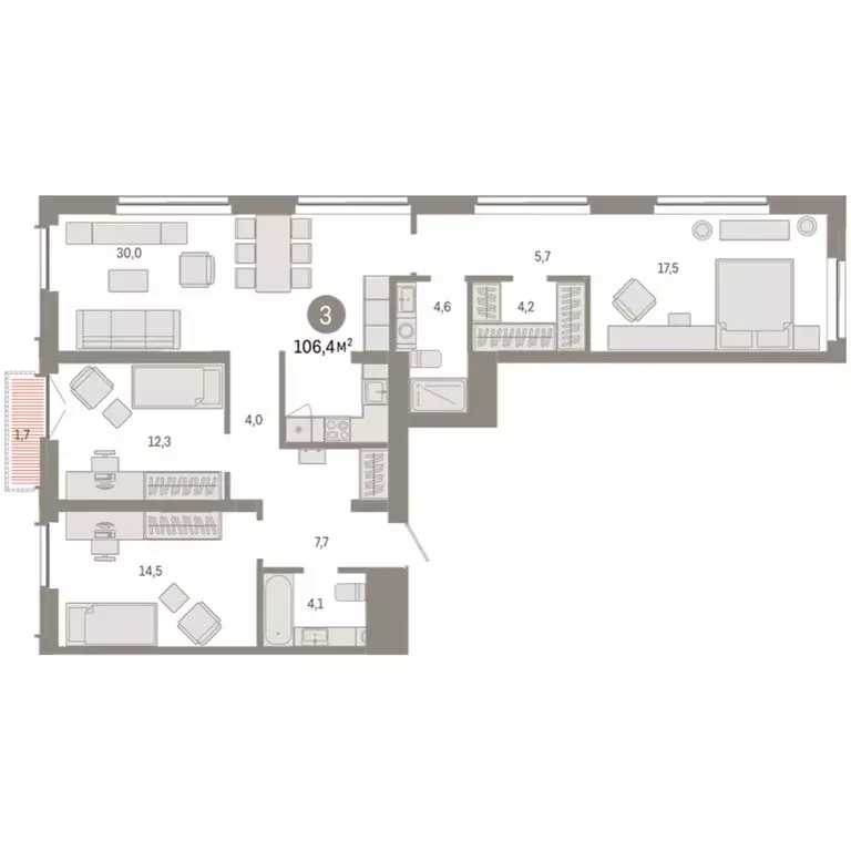 3-комнатная квартира: Новосибирск, Большевистская улица, 66 (106.37 м) - Фото 2