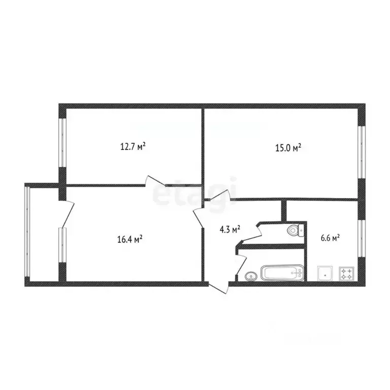 3-к кв. Белгородская область, Шебекино ул. Матроса Шарапова, 12 (58.0 ... - Фото 2