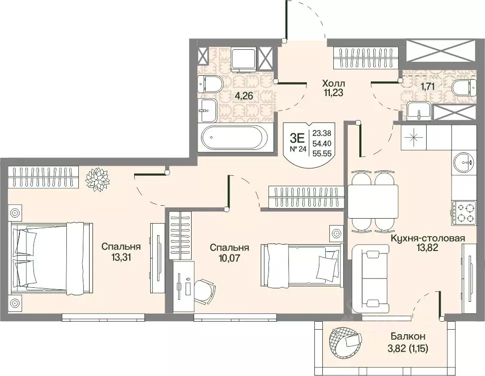 2-к кв. Ленинградская область, Всеволожский район, Бугровское ... - Фото 1