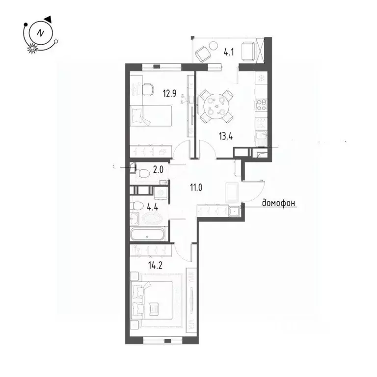 Квартира, 2 комнаты, 60 м - Фото 1