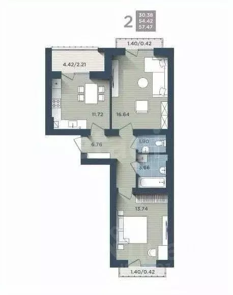 2-к кв. Калининградская область, Калининград ул. Сержанта Мишина, 81к3 ... - Фото 2