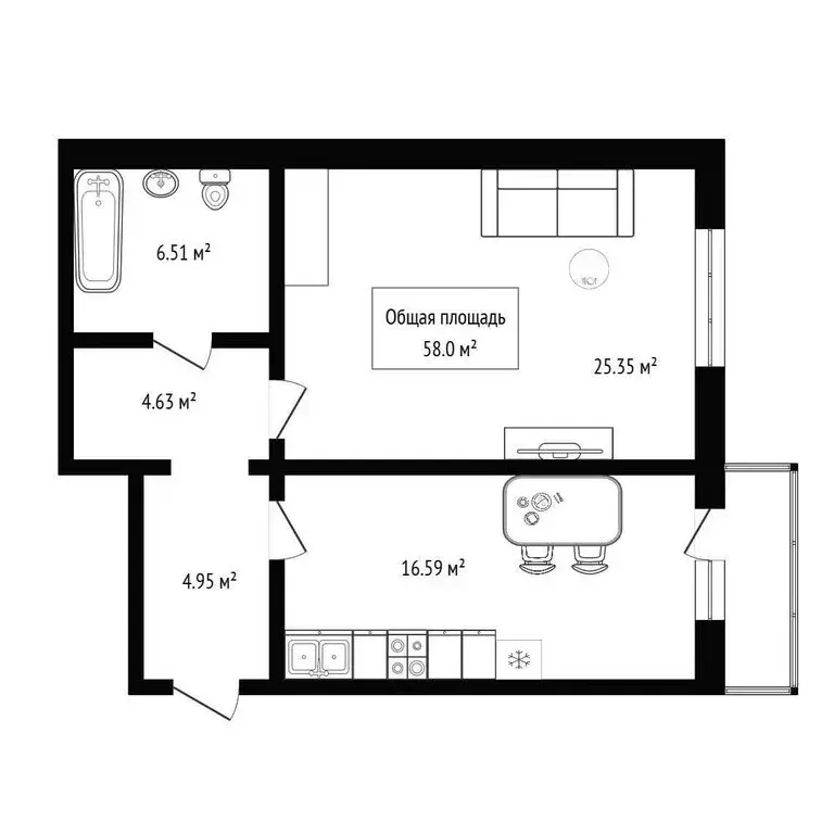 1-комнатная квартира: Новосибирск, улица В. Высоцкого, 144/2 (58 м) - Фото 1