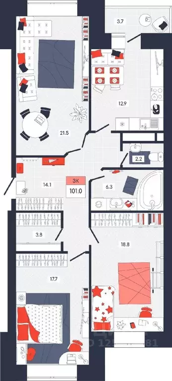 3-к кв. Московская область, Дубна Тверская ул. (101.0 м) - Фото 0