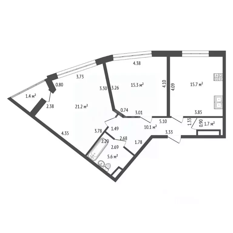 2-к кв. Санкт-Петербург просп. Маршала Жукова, 54к1 (69.6 м) - Фото 1