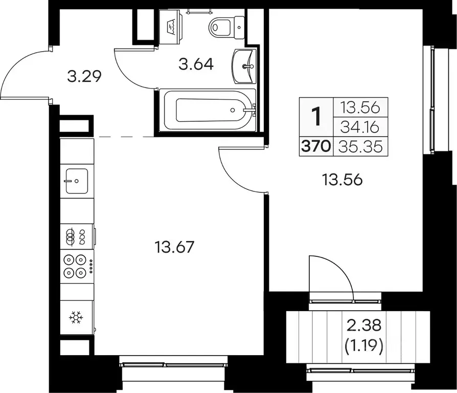 1-к кв. Мурманская область, Мурманск Долина Уюта тер.,  (35.35 м) - Фото 0