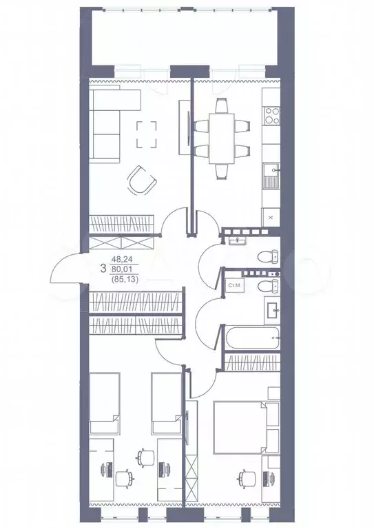 3-к. квартира, 85 м, 2/3 эт. - Фото 0