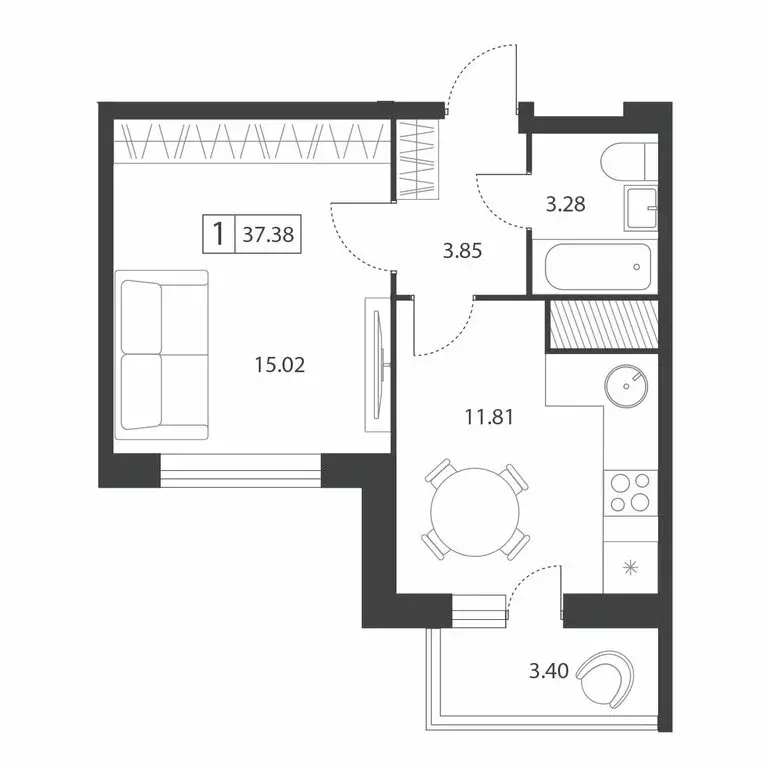 1-комнатная квартира: Тверь, микрорайон Южный (37.38 м) - Фото 1