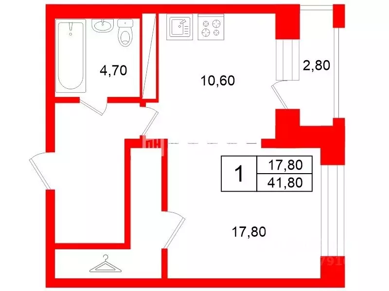 1-к кв. Санкт-Петербург Петергофское ш., 57 (41.8 м) - Фото 1
