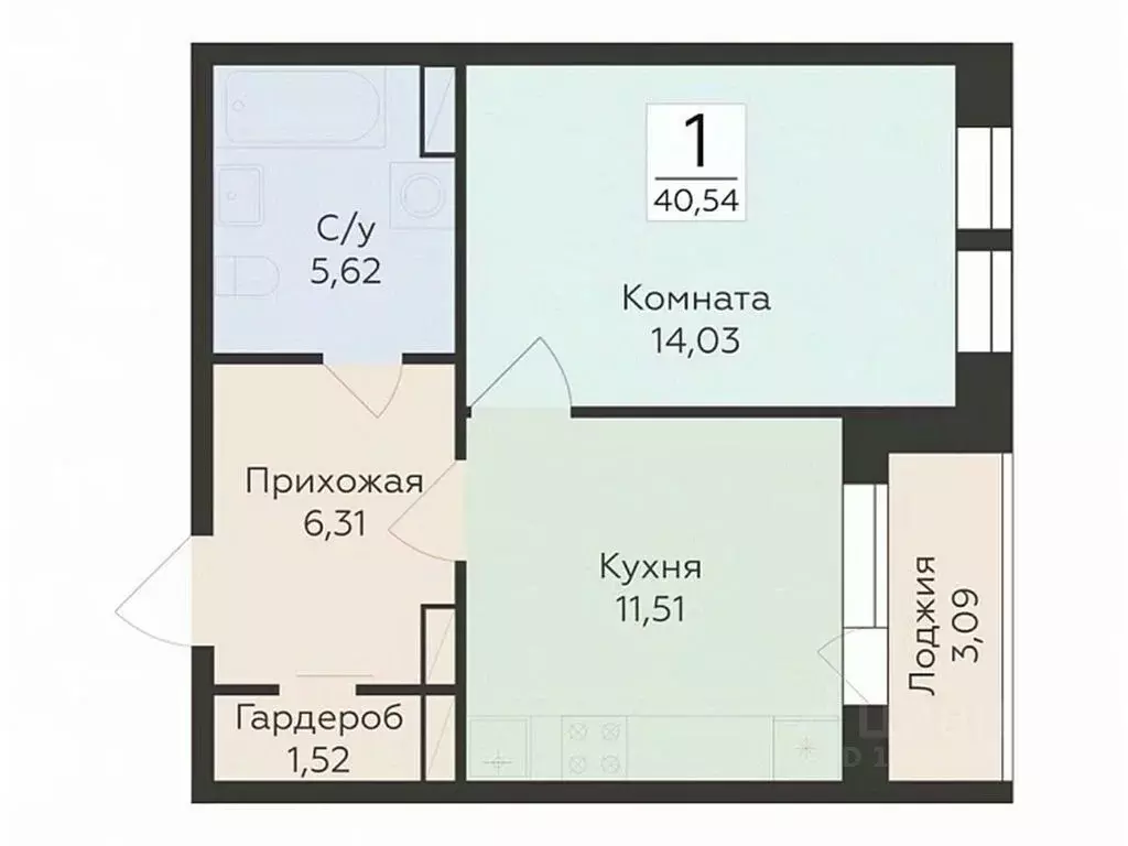 1-к кв. Воронежская область, Воронеж ул. Матросова, 64А (40.54 м) - Фото 0