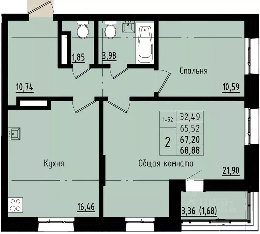 2-к кв. Саха (Якутия), Покровск ул. Орджоникидзе, 68 (67.2 м) - Фото 0