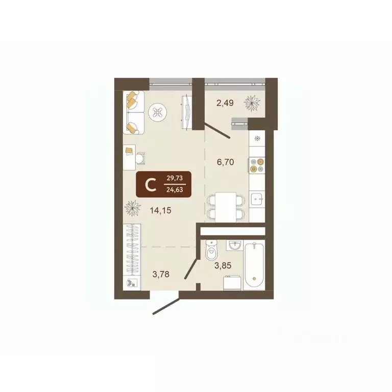 Студия Кемеровская область, Новокузнецк Макеевская ул. (29.73 м) - Фото 2