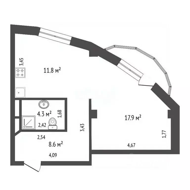 Студия Красноярский край, Красноярск ул. Борисова, 30 (44.0 м) - Фото 1