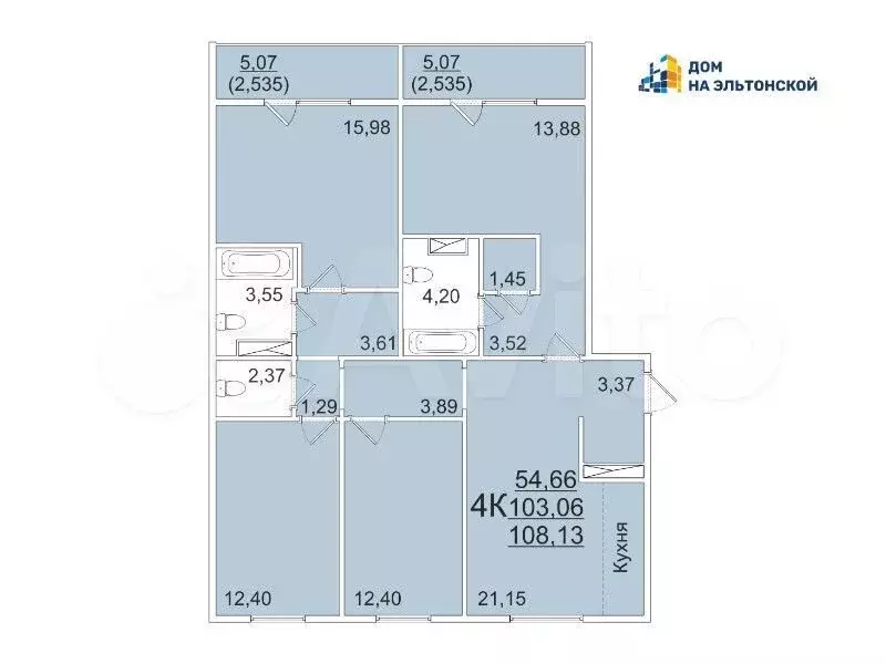 4-к. квартира, 108,1 м, 7/10 эт. - Фото 0