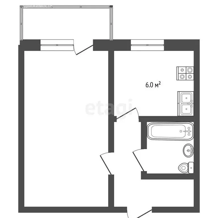1-комнатная квартира: Лесной, улица Фрунзе, 1 (33 м) - Фото 1