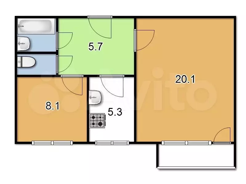 9-к. квартира, 43 м, 6/9 эт. - Фото 0