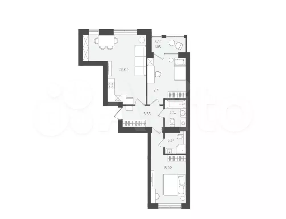 2-к. квартира, 69 м, 3/5 эт. - Фото 1