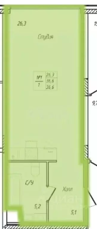 Студия Калужская область, Калуга ул. Комфортная, 18 (36.6 м) - Фото 1