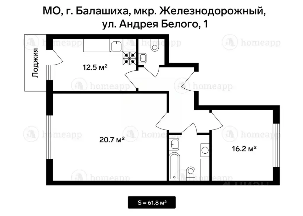 2-к кв. Московская область, Балашиха Железнодорожный мкр, ул. Андрея ... - Фото 1