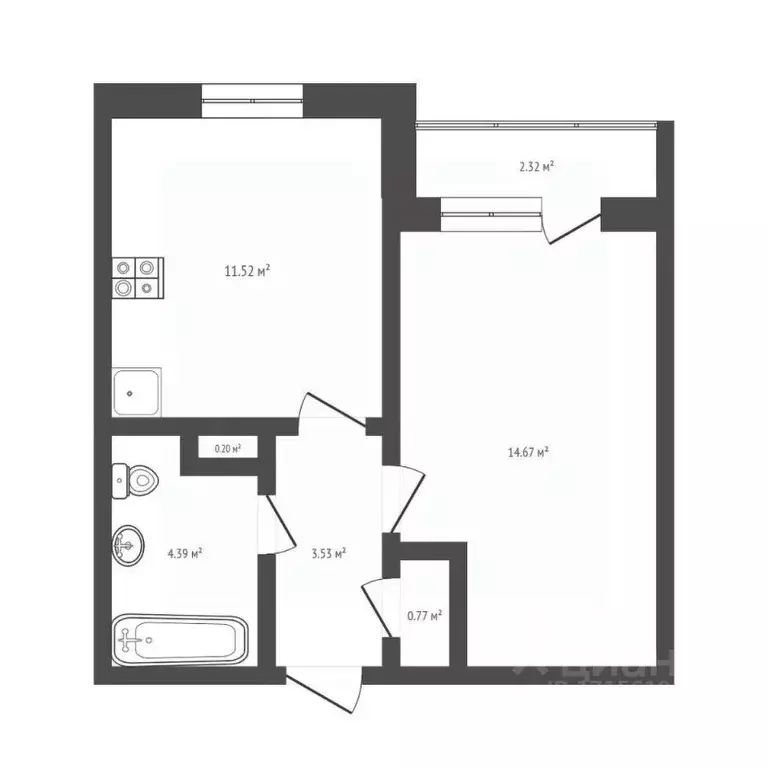 1-к кв. Тюменская область, Тюмень ул. Новоселов, 107к2 (27.7 м) - Фото 2