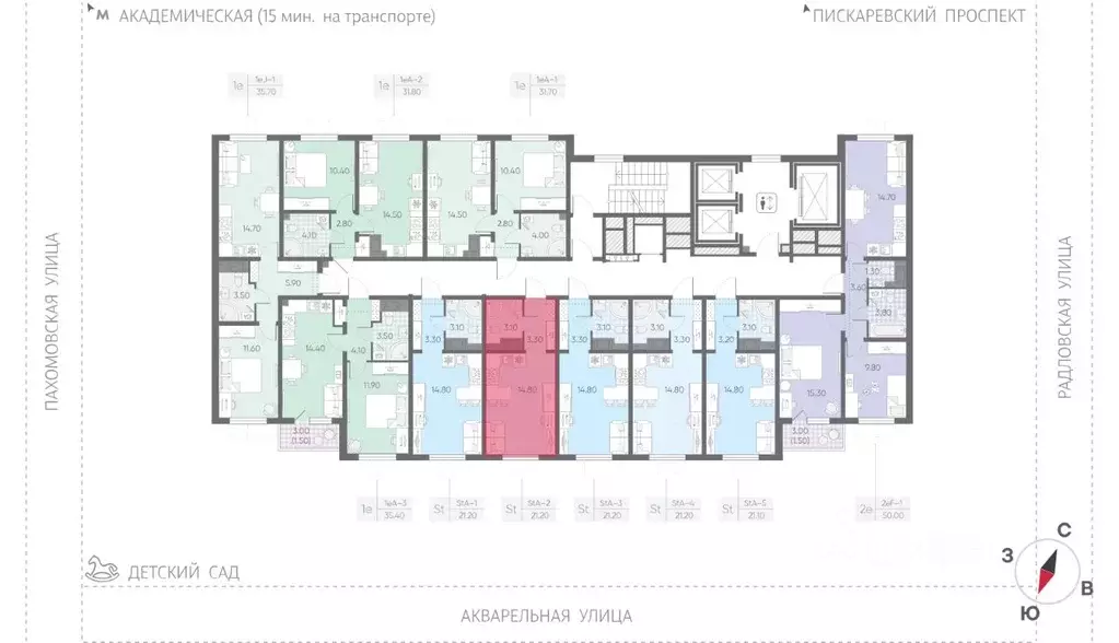 Студия Санкт-Петербург Ручьи тер.,  (21.2 м) - Фото 1