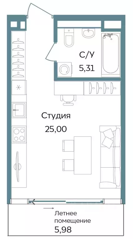 Студия Крым, Саки ул. Морская (36.29 м) - Фото 1