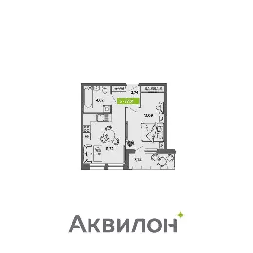 1-комнатная квартира: Архангельск, улица Прокопия Галушина (37.04 м) - Фото 0
