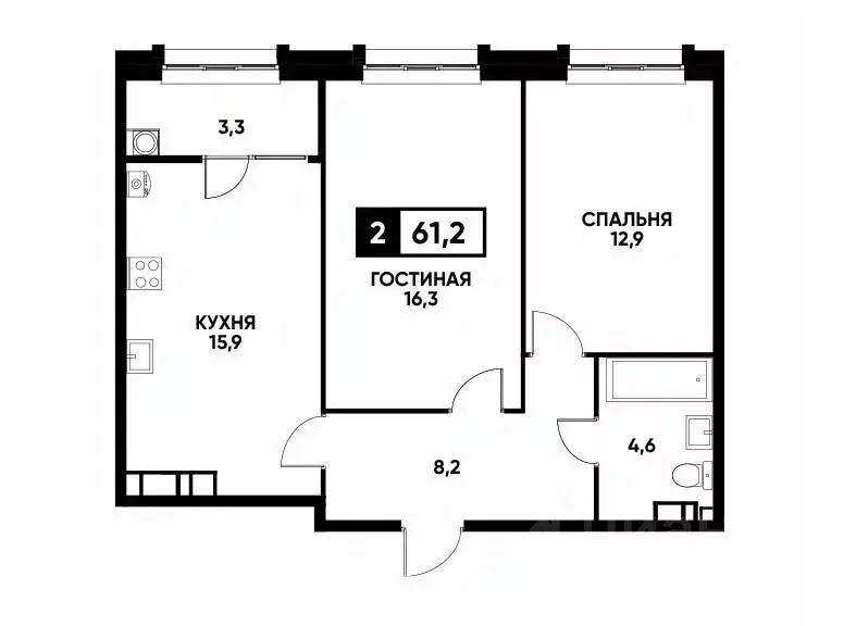 2-к кв. Ставропольский край, Ставрополь ул. Андрея Голуба, 14к1 (61.2 ... - Фото 0