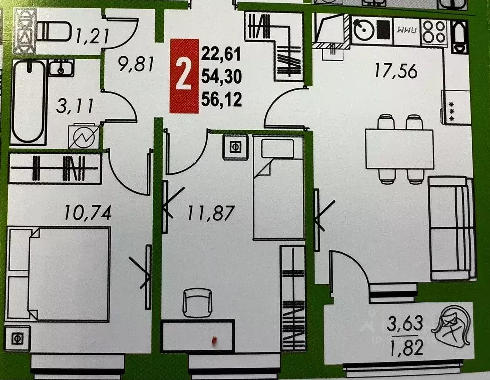 2-к кв. Калужская область, Калуга ул. Академика Потехина, 11 (56.17 м) - Фото 2
