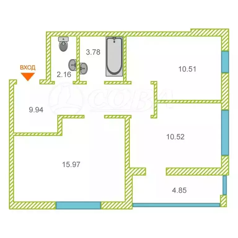 2-комнатная квартира: Тюмень, Ямская улица, 159с1 (55 м) - Фото 1