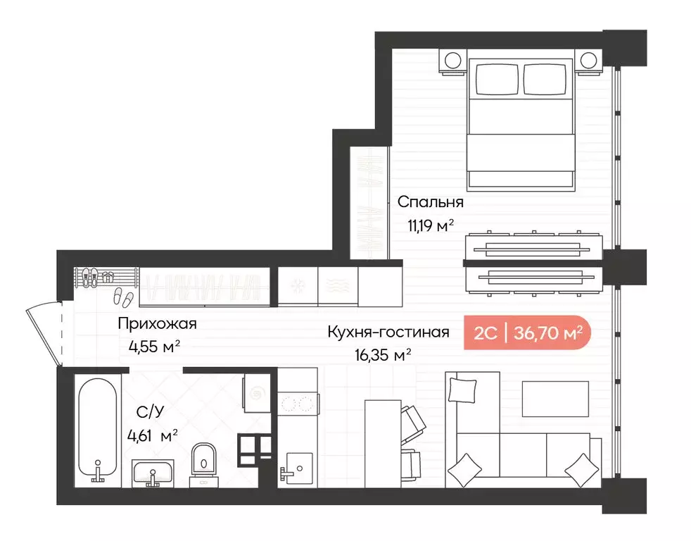 1-комнатная квартира: Новосибирск, Ленинградская улица, 342 (36.94 м) - Фото 0