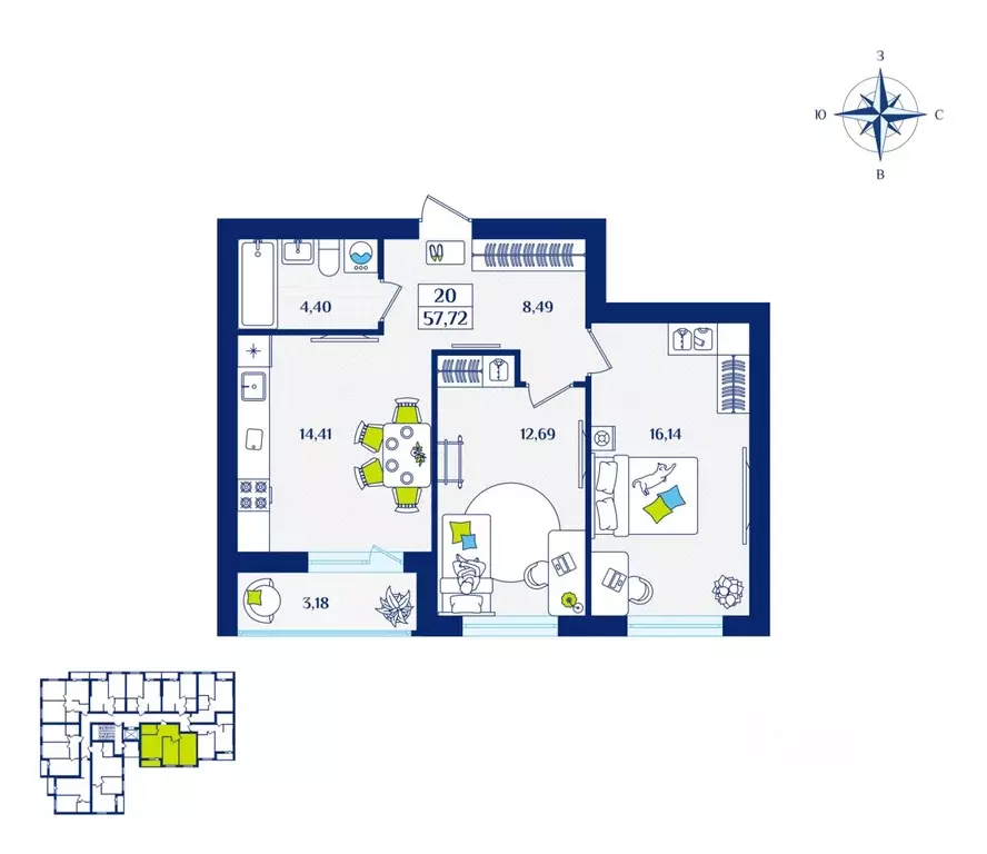 2-к кв. Калининградская область, Зеленоградск  (57.72 м) - Фото 1