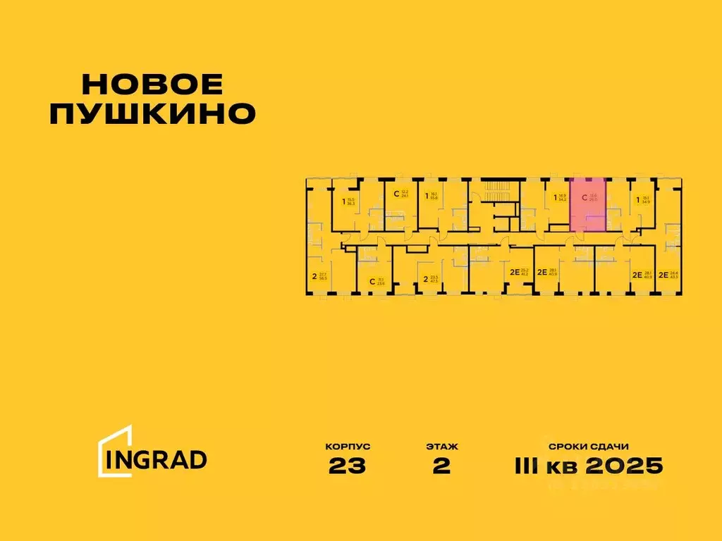 Студия Московская область, Пушкино Новое Пушкино мкр, к23 (25.98 м) - Фото 1