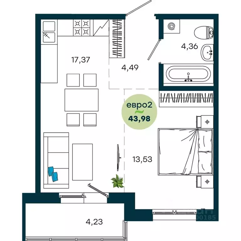 1-к кв. Иркутская область, Иркутск ул. Безбокова, 7А (43.98 м) - Фото 1