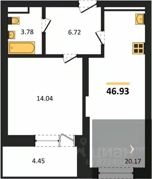 1-к кв. Воронежская область, Воронеж Транспортная ул., 58 (46.93 м) - Фото 1