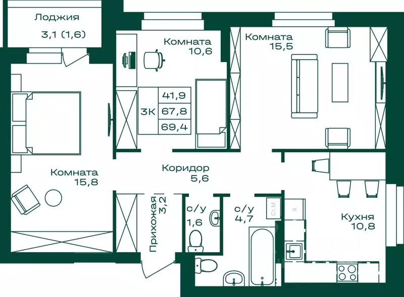 3-к кв. Алтай, Майминский район, с. Майма Алтайская ул., 2к4 (69.4 м) - Фото 1