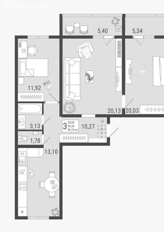 3-комнатная квартира: Тольятти, жилой комплекс Юго-Западный (85.6 м) - Фото 1