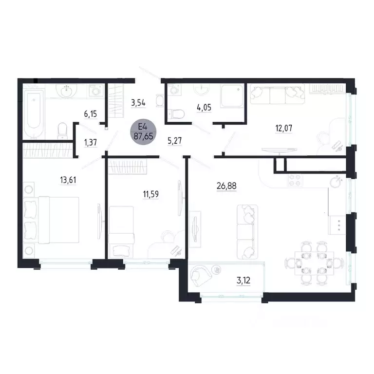 3-к кв. Тульская область, Тула ул. Сурикова, 22 (87.65 м) - Фото 0