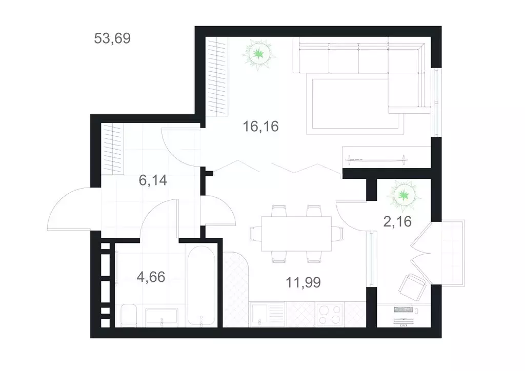 1-комнатная квартира: Каспийск, улица М. Халилова, 1А (53.69 м) - Фото 0
