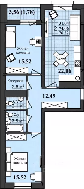 2-к кв. Оренбургская область, Оренбург ул. Ильи Глазунова, 8 (76.22 м) - Фото 0