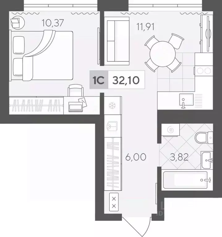 1-к кв. Тюменская область, Тюмень ул. Сергея Корепанова, 34 (32.1 м) - Фото 1