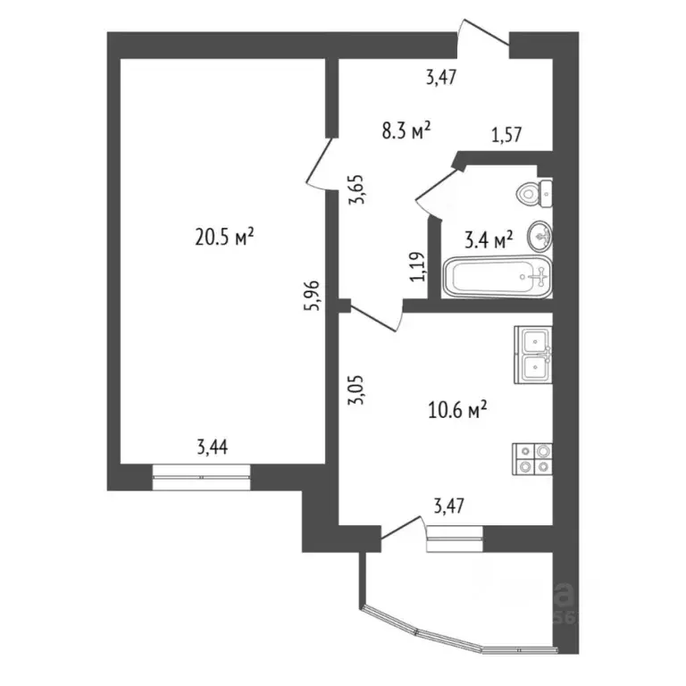 1-к кв. Тюменская область, Тюмень ул. Максима Горького, 83 (42.8 м) - Фото 2