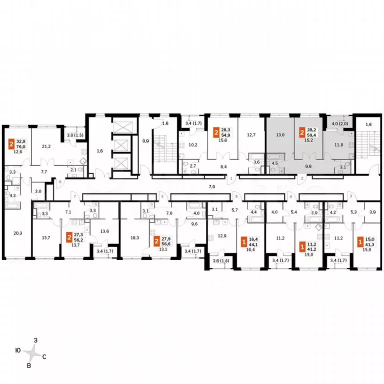 2-к. квартира, 59,4 м, 24/24 эт. - Фото 1