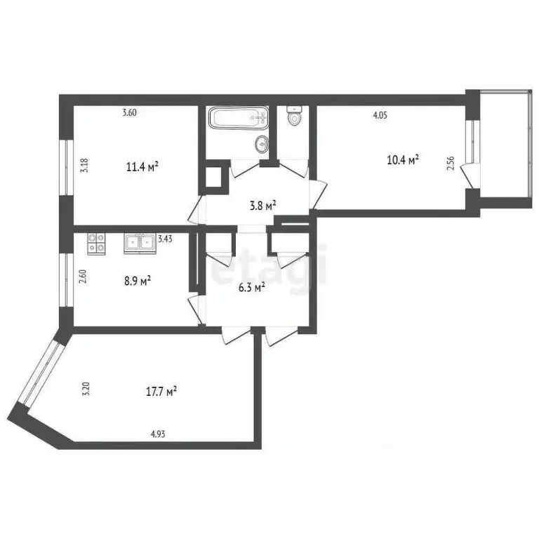 3-к кв. Архангельская область, Архангельск ул. Тимме, 2 (63.5 м) - Фото 1