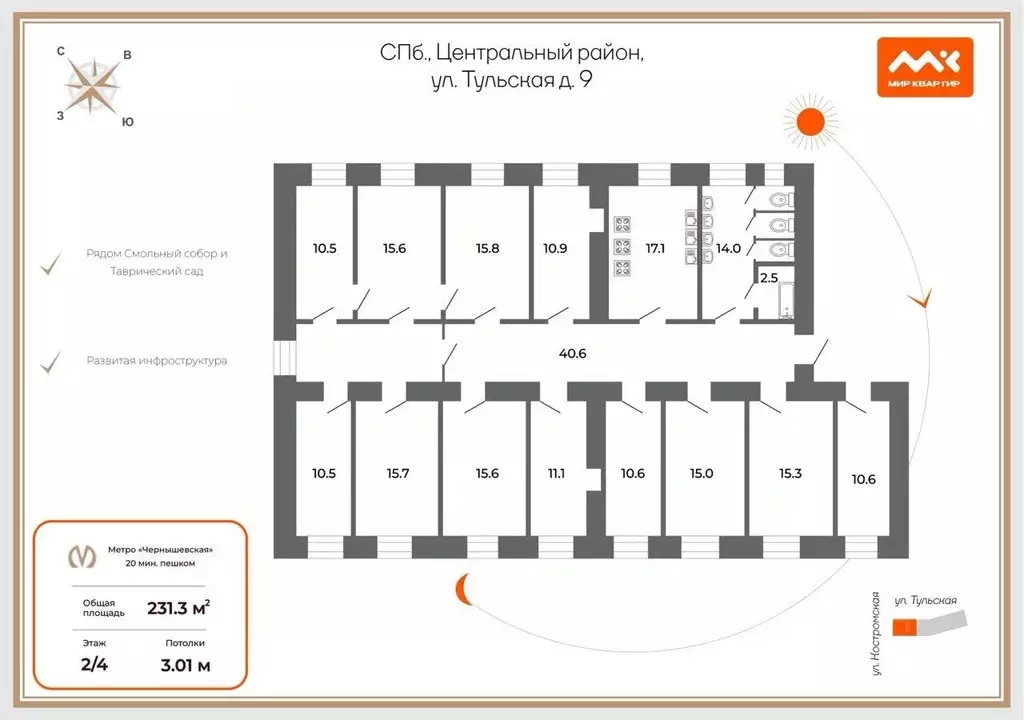 6-к кв. Санкт-Петербург Тульская ул., 9 (231.3 м) - Фото 2