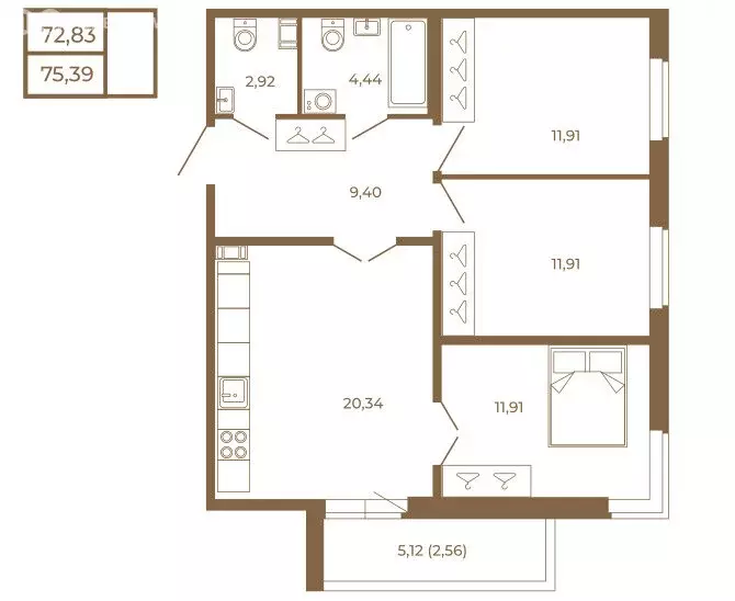 3-комнатная квартира: Сертолово, Златоглавая улица, 2к2 (75.39 м) - Фото 1
