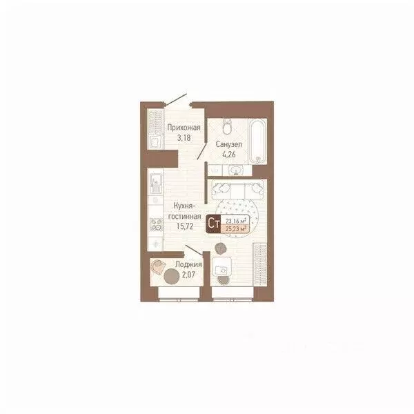 1-к кв. Тульская область, Тула Кулик жилой комплекс (24.2 м) - Фото 1