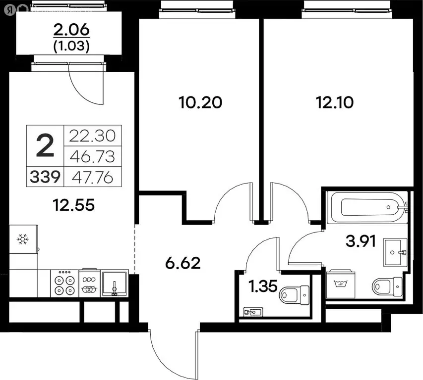 2-комнатная квартира: Владимир (47.76 м) - Фото 0